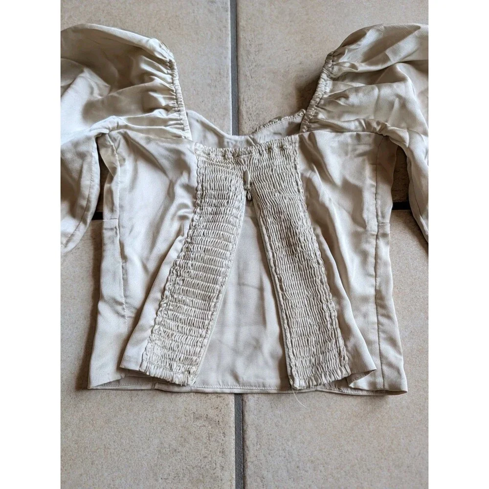 Abercrombie & Fitch XS Champagne Square Neck Puff Sleeve Satin Milkmaid Cottage